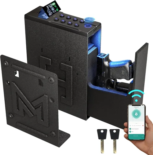 AirWire Caja fuerte para pistola, caja fuerte de pared para 4 pistolas de acceso rápido, huellas dactilares, acceso con llave, código de clavija