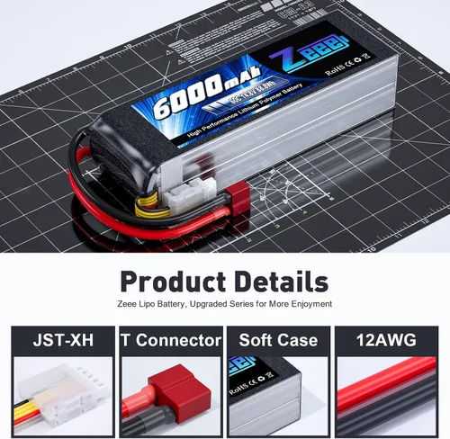 Zeee 4S Lipo Batería 6000mAh 60C 14.8V Soft Case Batería con conector T Compatible con RC Plane Quadcopter Avión Helicóptero Coche Camión Barco