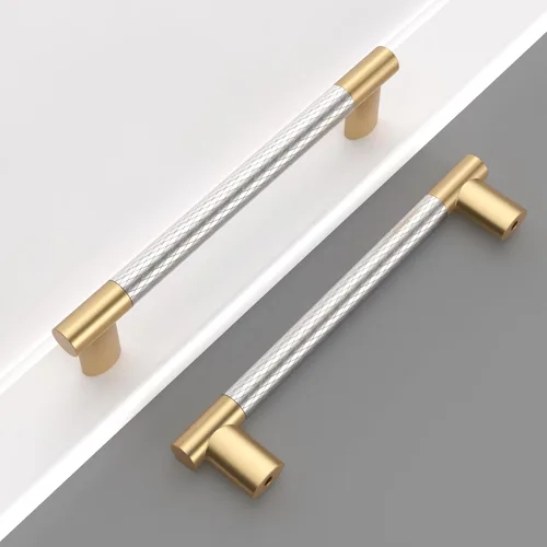 Miniatura 8 de Paquete de 10 manijas para alacena con agujero central de 3 pulgadas (76mm), tiradores de gabinete negros y dorados, tiradores de cajón de cocina