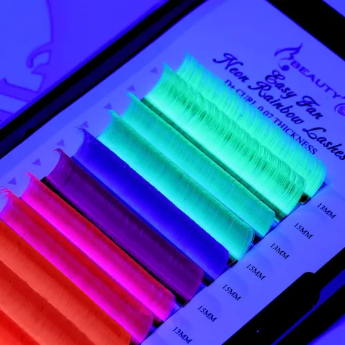 Beauty7 Extensiones de pestañas de colores Easy Fan Neon Rainbow de 7 colores, extensiones de pestañas en forma de volumn ombré, extensiones de