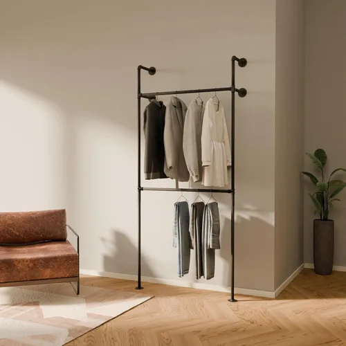Miniatura 17 de pamo Perchero Industrial de Tubo Montado en la Pared – Sistema de Armario Negro en Acero con Recubrimiento en Polvo – 116.54" de ancho × 87.4