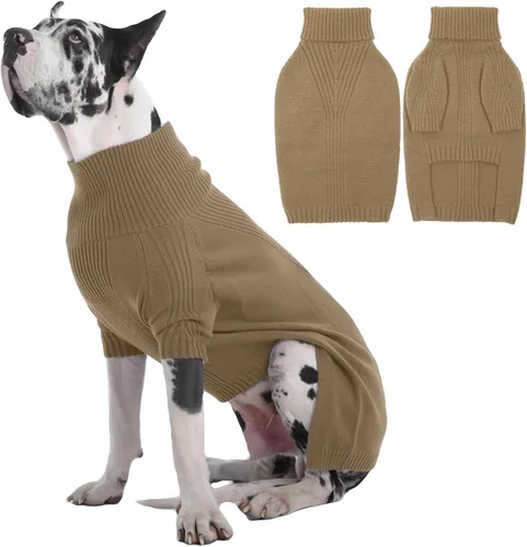 Miniatura 60 de IECOii Suéter extragrande para perro, suéteres térmicos cálidos para perros de raza gigante, ropa de punto, cuello alto de invierno, elástica