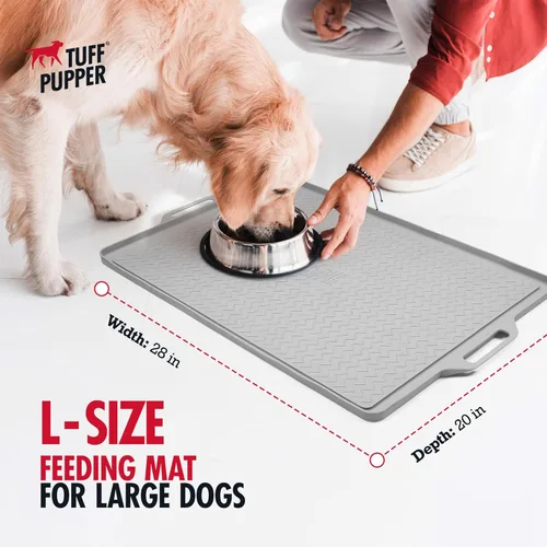 Miniatura 2 de Tuff Pupper Tapete grande de alimentación para perros de 28 x 20 pulgadas para alimentos y agua, tapete de comida para perros para suelos Tapete
