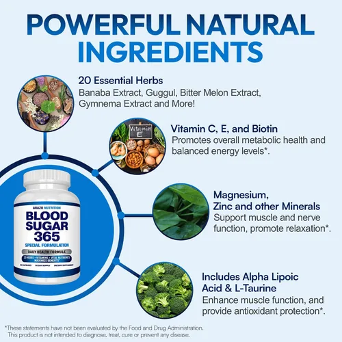 Miniatura 5 de BioScience Nutrition Suplemento de apoyo del azúcar en la sangre, de 20 hierbas y miltivitaminas con alfalipoico y canela