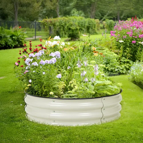 Miniatura 3 de BPS Cama de jardín elevada de metal, maceta galvanizada de 2.5 pies de diámetro, cajas de jardín elevadas para macetas de flores, verduras y hierbas