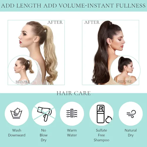 Miniatura 9 de Extensión de cabello humano real, cola de caballo envolvente, extensiones de cabello largo y lacio con clip para mujer, 18 pulgadas, 2.82 oz, marrón