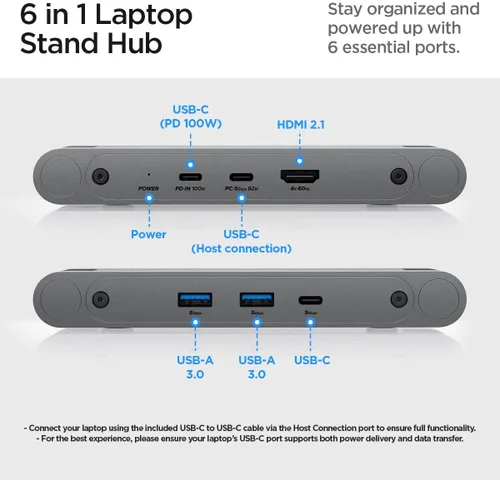 Miniatura 3 de Spigen ArcDock - Soporte para laptop con concentrador 6 en 1 USB-A 3.0, USB-C 3.0, PD 100W, 4K 60Hz HDMI, universal, ajustable, plegable, con base