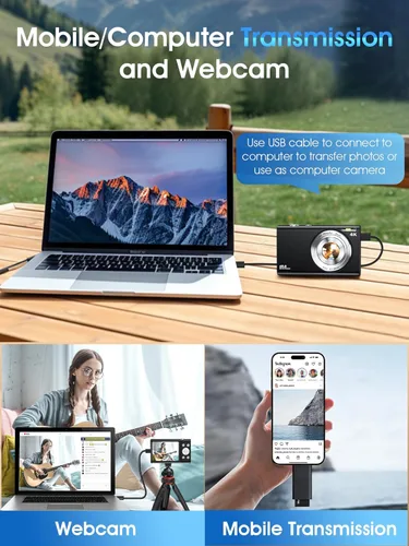 Miniatura 8 de Cámara digital, cámara de videoblogs 4K con enfoque automático para fotografía con tarjeta de 32 GB, cámara digital compacta portátil de 48 Negro