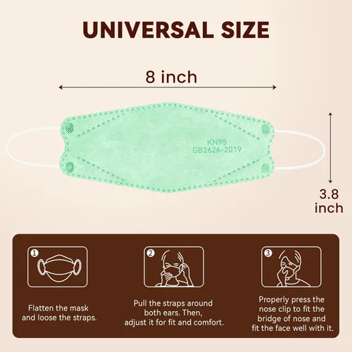Miniatura 6 de Edith qi Mascarilla KN95 50 unidades, 5 capas, color verde, desechables, para adultos, eficiencia del filtro del 95 %, protección contra partículas