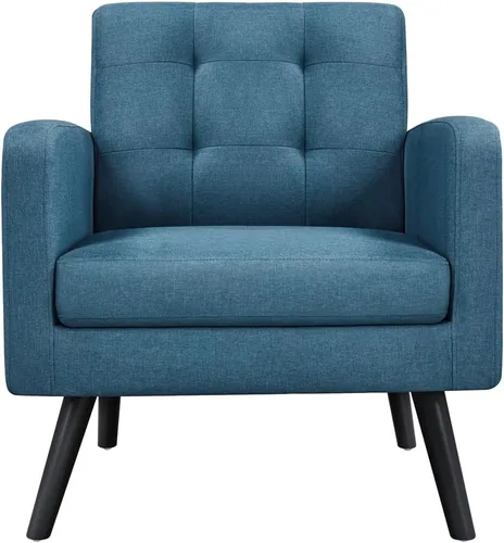 Miniatura 4 de Yaheetech Sillas de acento de mediados del siglo, silla moderna tapizada para sala de estar, sillón acogedor con respaldo abotonado y patas de Azul
