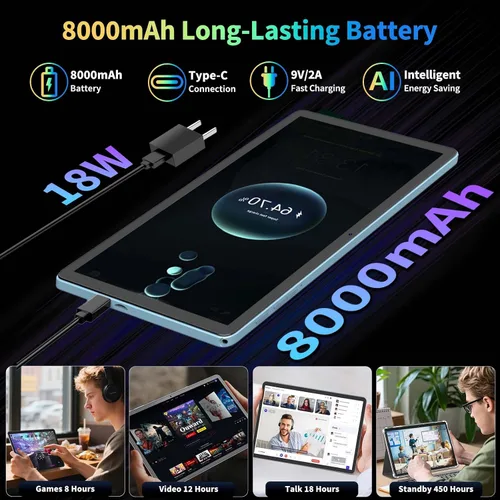 Miniatura 8 de Tablet Android 15 de 11 pulgadas 2026 con teclado, 24 GB+256 GB+2 TB expandir, tabletas PC con Gemini AI, Octa-Core, 8000 mAh, WiFi 5G, Widevine L1