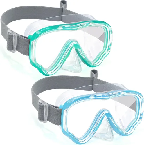 Vvinca Kids-Goggles with Nose Cover, Diving Mask Elastic Fabric Strap Anti Fog Anti Shattered Lens for Kids Swim Goggles 3-14 02-verde y azul marino