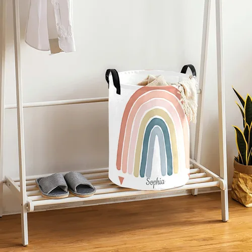 Miniatura 4 de Cesta plegable de gran tamaño con diseño de arco iris colorido y plegable con nombre para juguetes de tela sucia Color 7