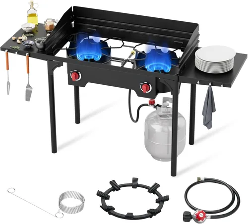 Miniatura 9 de Quemador de Propano de Alta Presión, Estufa de Camping de 3 Quemadores con Patas Desmontables, Quemador de Estufa de Gas Propano de 225,000 BTU