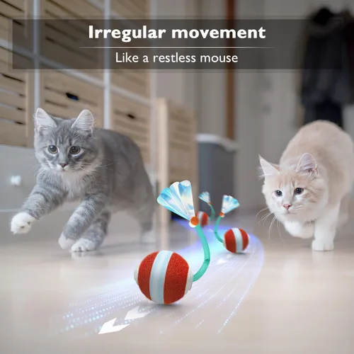 Miniatura 2 de YVE LIFE Pelota de juguetes interactiva para gatos de interior, [2025 recientemente actualizada] Pelota de gato ágil en movimiento con cola de malla