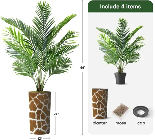 Miniatura 3 de Árbol artificial en maceta contemporánea, palmera tropical areca artificial de seda para decoración del hogar en interiores y exteriores, altura