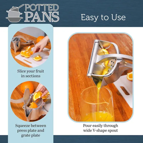 Miniatura 4 de Potted Pans Manual Citrus Juicer Hand Press - Exprimidor de limón de metal grande de 6.4oz para pomelo naranja y lima Más