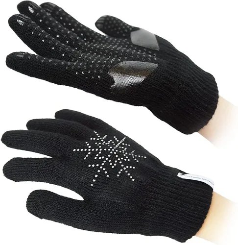 SkatingSpirit - Guantes acolchados de gel para patinaje sobre hielo con copos de nieve de diamantes de imitación (1 par), guantes antideslizantes
