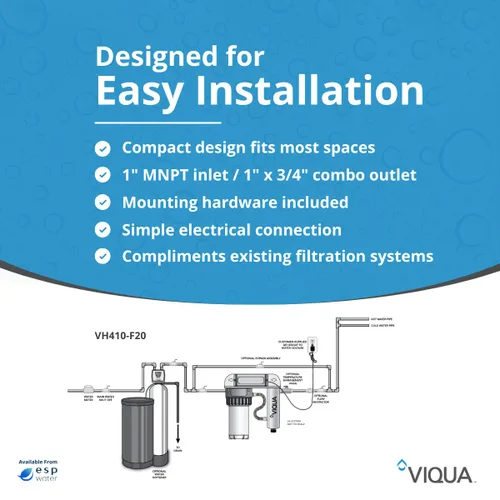 Miniatura 3 de Viqua VH410-F20 Sistema de tratamiento de agua UV para el hogar con prefiltro integrado, 18 GPM para toda la casa y filtración comercial ligera