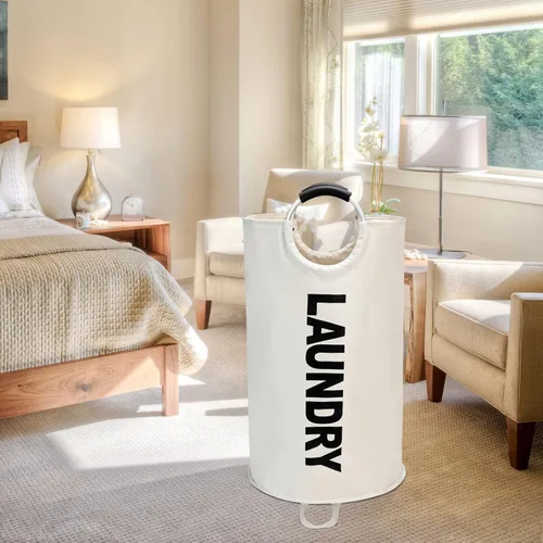 Miniatura 7 de Maxsilan - Cesta de lavandería grande de 90 L, cesta de ropa alta independiente, bolsa de lavandería plegable, color beige