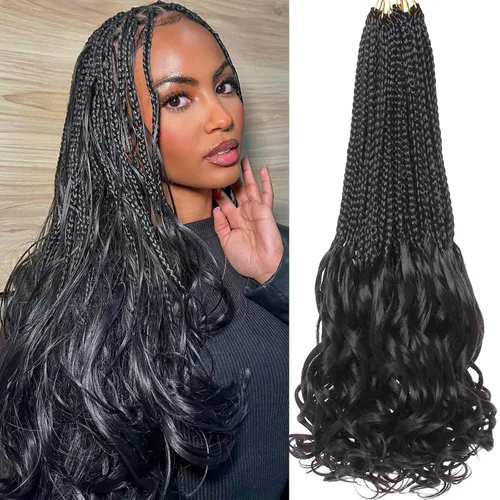 Miniatura 14 de COOKOO 10 pulgadas, 9 paquetes (135 hebras), trenzas de ganchillo rizadas francesas negras, trenzas de ganchillo negras con extremos ondulados