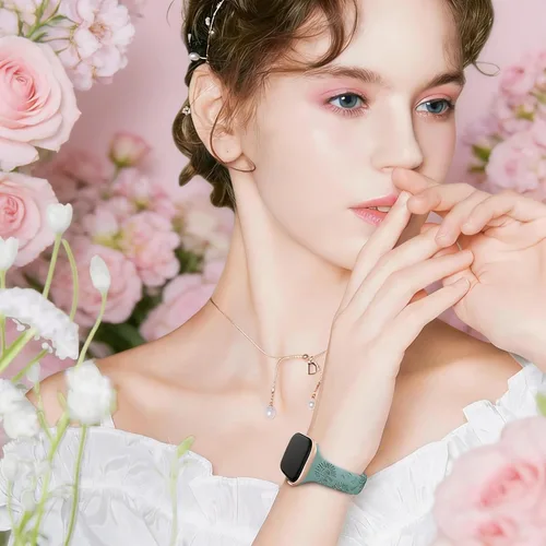 Miniatura 4 de AMSKY Paquete de 6 correas delgadas con grabado floral compatibles con Apple Watch Band 1.575 in 1.614 in 1.654 in 1.496 in 1.732 in 1.772 in 1.811