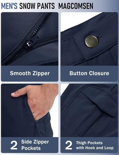 Miniatura 9 de MAGCOMSEN - Pantalones de invierno para hombre, impermeables, con forro polar pantalones tácticos softshell, para snowboard, esquí, con bolsillos