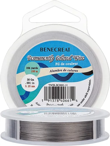 Miniatura 21 de BENECREAT 98 pies 0.02 pulgadas (0.5mm) alambre de cuentas de 7 hebras negro alambre de acero inoxidable recubierto de nailon para collar, pulsera