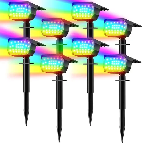 LANSOW Focos solares para exteriores que cambian de color, [7 modos/8 unidades] Focos de paisaje de Navidad, luces solares impermeables para