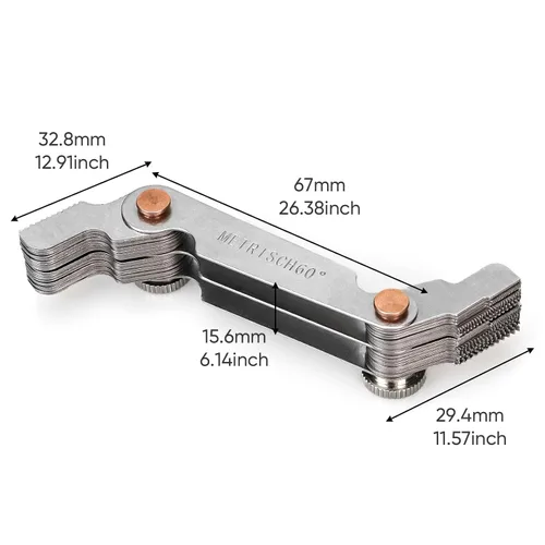 Miniatura 3 de Juego de herramientas de medición de rosca, medidores de rosca de acero inoxidable, medidor de tornillo métrico e imperial SAE Whitworth de 55
