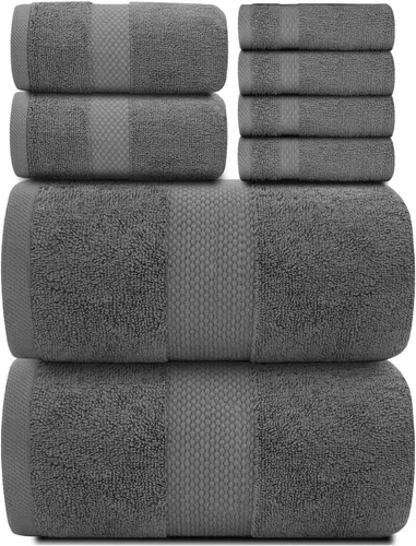 Miniatura 2 de White Classic Juego de toallas de 8 piezas color gris oscuro [2 toallas de baño, 2 toallas de mano, 4 toallas faciales] y 2 toallas de baño gris