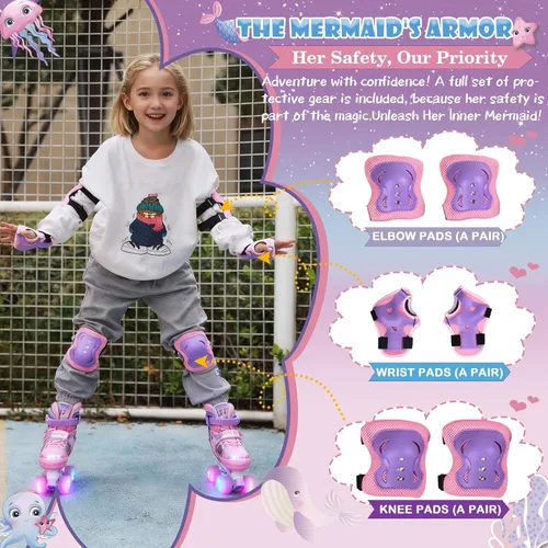 Miniatura 2 de Patines de sirena ajustables para niños y niñas con ruedas con luz LED, patines para interiores y exteriores para niños principiantes, juego