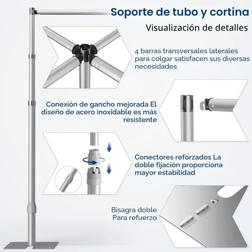 Miniatura 5 de Soporte de Telón de Fondo con Tubo y Tela, Marco Ajustable Resistente de 10x10 pies con Base de Metal, Soporte de Fondo para Fiestas, Fotografía