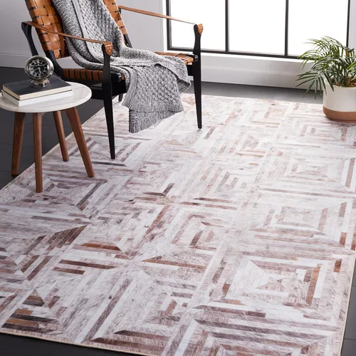 Miniatura 8 de SAFAVIEH Colección de alfombras lavables de piel sintética, alfombra de pasillo de 2 pies 6 pulgadas x 8 pies, beige y marrón, antideslizante
