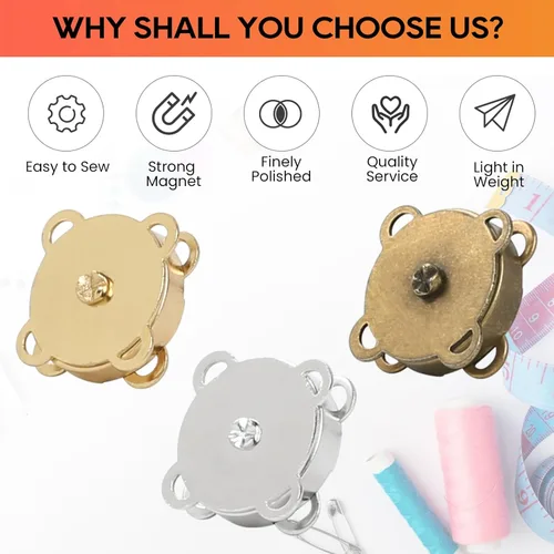 Miniatura 7 de 30 juegos de broches magnéticos, broches magnéticos para bolsos con accesorios de costura, cierres magnéticos para coser manualidades, bolsos, ropa