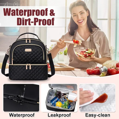 Miniatura 5 de Bolsa de almuerzo REXMONA para mujeres, caja de almuerzo doble para mujeres, bolsa de almuerzo aislada a prueba de fugas para mujeres y hombres