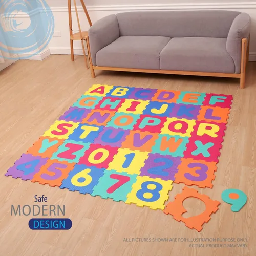Miniatura 3 de Deke Home - Tapete de juego de espuma del alfabeto para niños, 36 azulejos de EVA entrelazados, tapete de piso de 72 x 72 pulgadas con letras