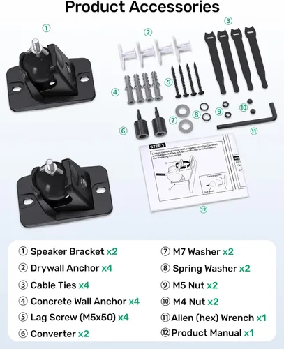 Miniatura 9 de Soporte de pared para altavoz trasero de sonido envolvente, soporte de montaje de techo para satélite universal, se adapta a orificio de cerradura