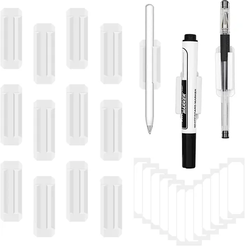 Miniatura 11 de Paquete de 12 soportes para bolígrafos para escritorio, portalápices de silicona con 12 calcomanías adhesivas adicionales, soporte adhesivo