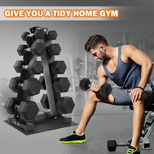Miniatura 7 de Fitvids Juego de mancuernas con estante - Mancuerna + estante A: juego de 150 libras - Negro