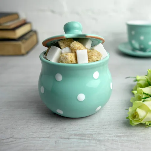 Miniatura 5 de City to Cottage Azucarero de cerámica con tapa, condimento de azúcar de 10 onzas para barra de café, tazón dispensador de azúcar, olla de Turquesa
