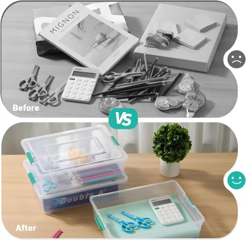 Miniatura 4 de Contenedores de almacenamiento de plástico transparentes para manualidades con mango gris, caja organizadora con tapas duraderas, contenedores