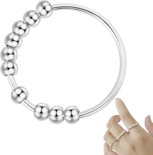 Anillo de ansiedad para mujer, anillo de cuentas, anillo antipreocupaciones, delicado anillo minimalista, regalo para ella, anillos giratorios para