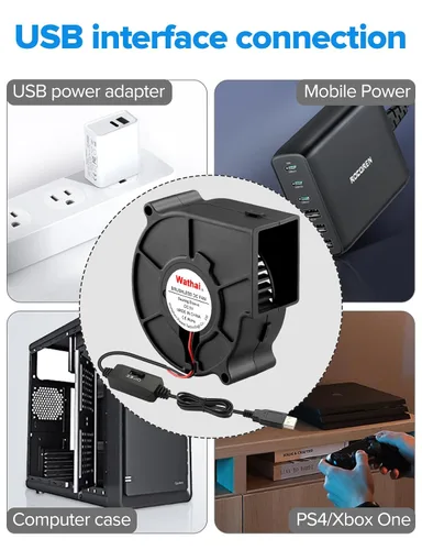 Miniatura 4 de Wathai - Ventilador USB de 75 mm x 30 mm, turbina centrífuga de 5 V para caja de computadora DIY, receptor de cine en casa, impresoras 3D