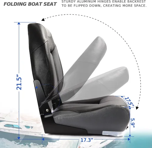 Miniatura 4 de P1 Premium Marine Asiento plegable para barco con respaldo alto, tornillos de acero inoxidable incluidos B6-Carbón/Negro (2 asientos)