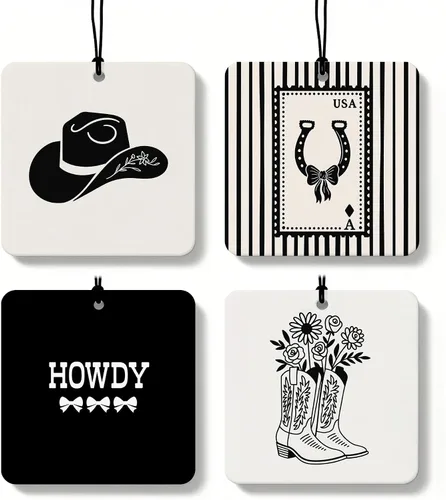 Miniatura 30 de Ambientador de coche bohemio occidental, 4 piezas con aroma a coco, calaveras de vaca Howdy, rodeo, vaquera, accesorios de coche, decoración