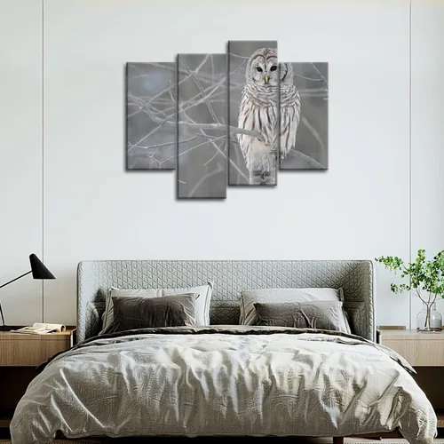 Miniatura 6 de So Crazy Art® pintura de pared, en 4 unidades, de búho blanco en el árbol en lienzo; retrato de animal en óleo; decoración estampada moderna