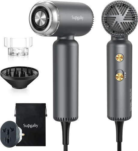 Miniatura 8 de Secador de pelo de viaje de doble voltaje, mini secadora de alta velocidad para secado rápido, secador de pelo iónico con difusor de regalo