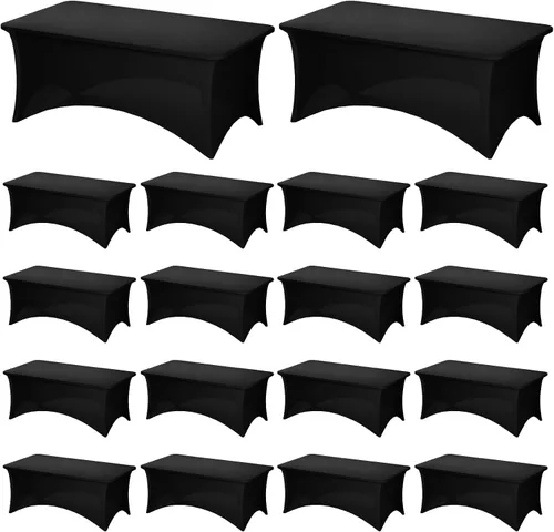 Miniatura 77 de Fixwal Paquete de 3 Manteles Negros para Mesas Rectangulares de 6 Pies, Manteles Rectangulares Elásticos de Spandex Ajustables de 6 Pies
