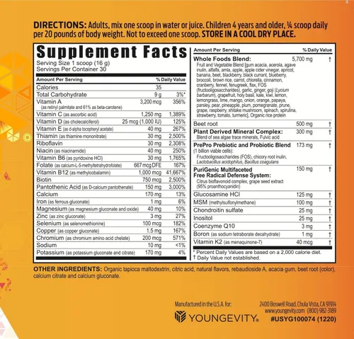 Miniatura 2 de Youngevity Beyond Tangy Tangerine 2.5 Tropical Tangerine Ultimate Complejo multivitamínico y mineral, hecho con alimentos naturales y integrales